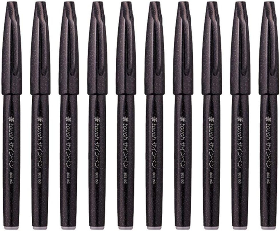 Pentel Fude Touch Brush Sign Pen Black Ink Set Of 10 Flexible Tip Markers