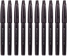 Pentel Fude Touch Brush Sign Pen Black Ink Set Of 10 Flexible Tip Markers