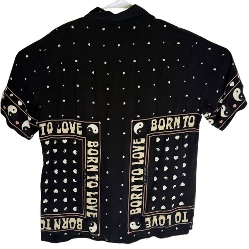Scotch Soda Mens Black Born to Love Yin Yang Short Sleeve Button Up Shirt Size S - Photo 2/10