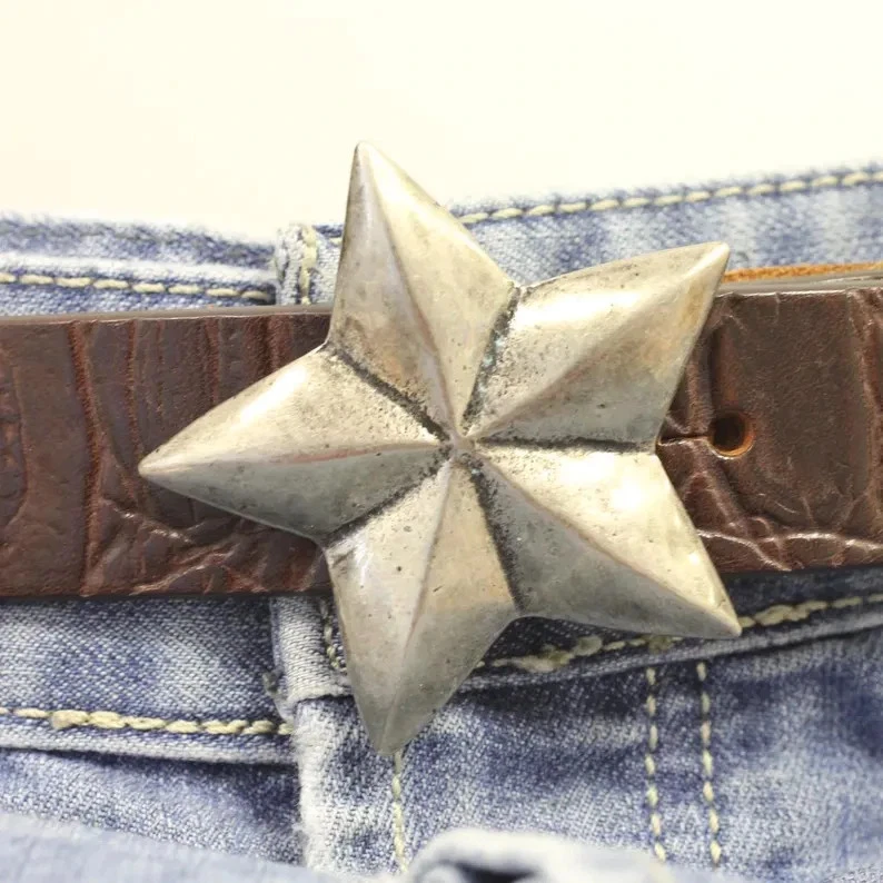 Stern Gürtelschnalle aus Metall im Vintage-Look für Ledergürtel, Ø 6 cm - Bild 2 von 4