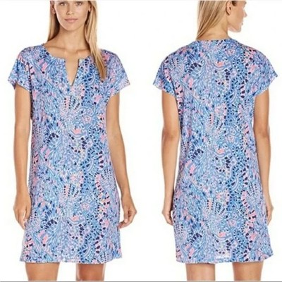Lilly Pulitzer Duval Linen Dress Blue Pink Tic Tac Tile Medium