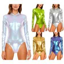 Women Alien Costume Party Outfits Festival Astronaut Carnival Bodysuit Metallic