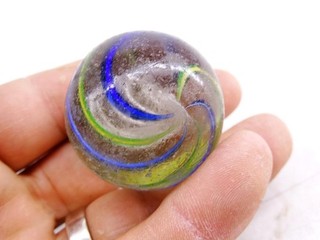 Antique Latticinio Core Ribbon Swirl German Hand Made Marble Shooter 1.5"W Vtg