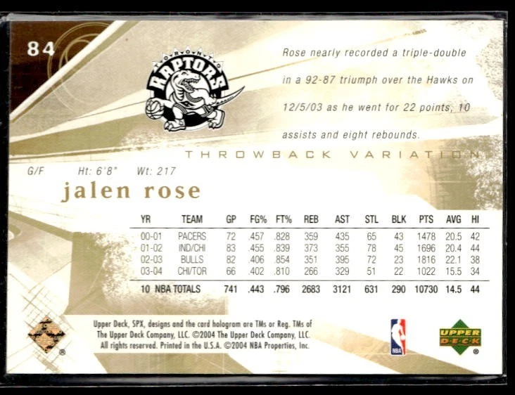 L57,604 - 2004-05 SPx Throwback #84 Jalen Rose /500 - Image 2 of 2