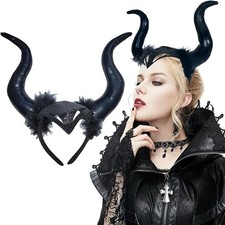 "Devil Horns Headband Halloween Black Cosplay Horn Hair Hoop Gothic Headwear...