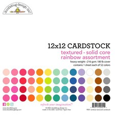 Doodlebug Textured Double-Sided Cardstock 12"X12" 52/Pkg-Rainbow Assortment