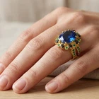 Stupendous Royal Blue Sapphire 10.75Ct 925 Sterling Silver 24K Gold Rings Size 8