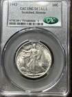 1943 Walking Liberty Half Dollar 50c - CACG UNC Detail -scratched NR!