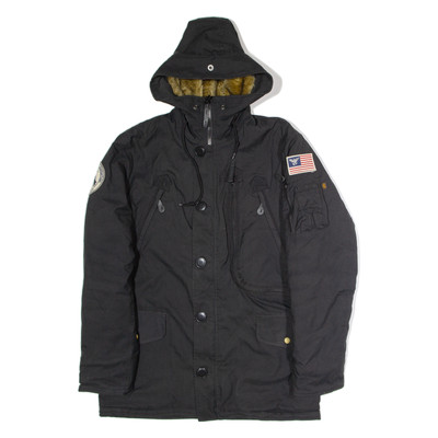 ALPHA INDUSTRIES Herren Parka Mantel Schwarz Canvas Nylon Kapuze M