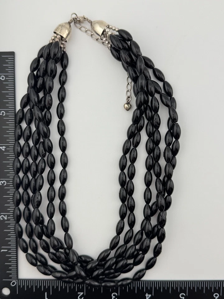 Collar Jay King DTR Coral Negro Plata Esterlina 6 Hilos Cuentas Foto 2 de 4