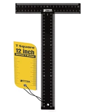 T Square, 12 Inch Metal T Ruler, Carbon Steel, Double Sided Standard & Metric La