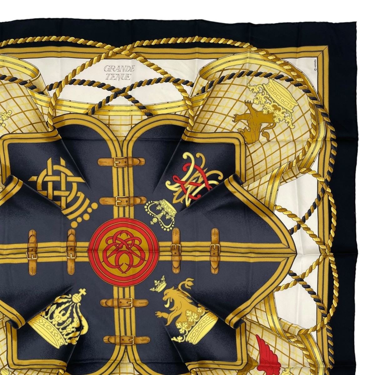 Hermes Carre 90 GRANDE TENUE Silk Scarf Black Multicolor Horse