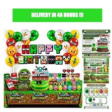 Pixel Game Birthday Party Decorations Set Gaming Theme Banner Balloons Plates