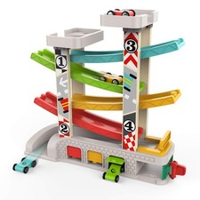 TOP BRIGHT Car Ramp Toy for 2-3 Year Old Boys, Toddler Race Track w/ 4 Cars