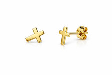 14K Yellow / White / Rose Gold Cross Stud Earrings