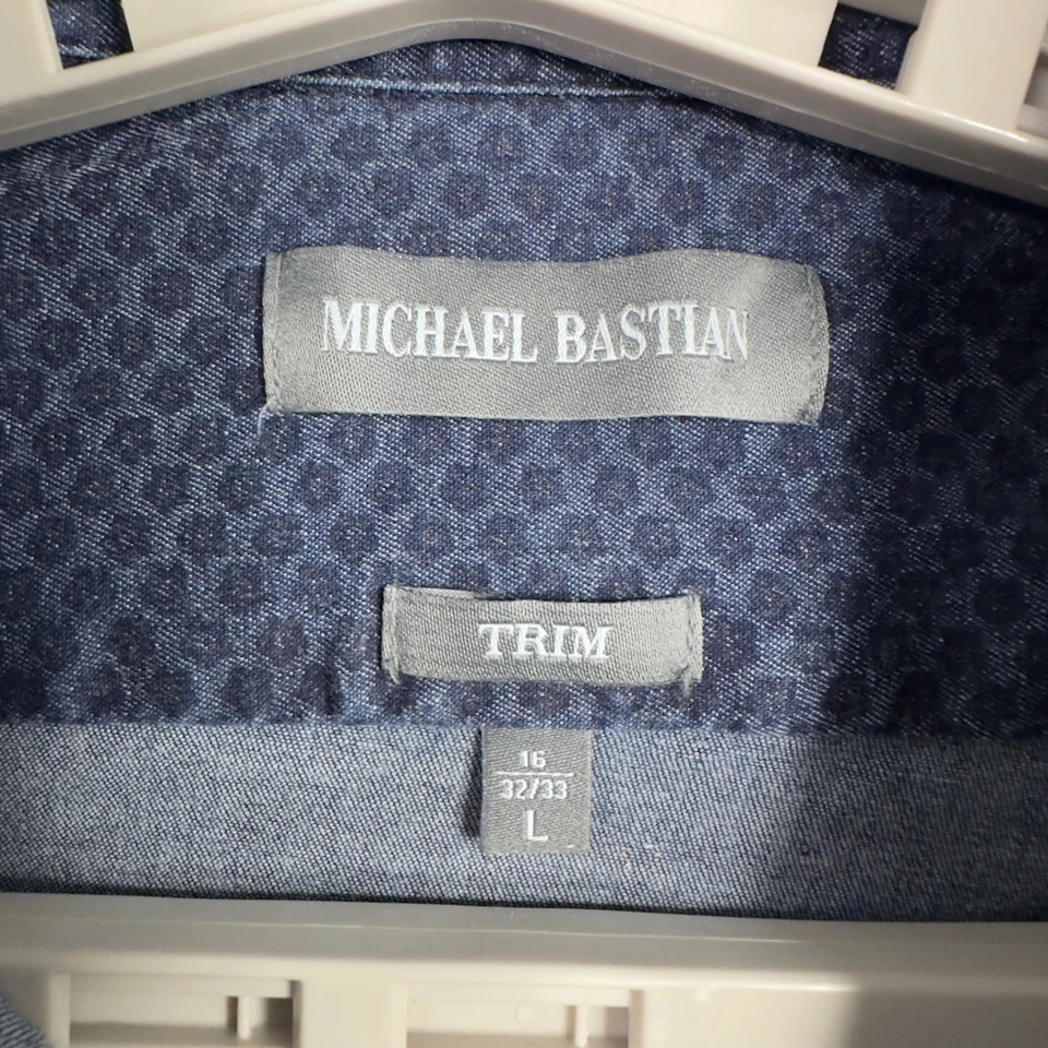 Camisa Michael Bastian Hombre L 16 32/33 Borde Azul Estampado Botón Informal Geométrica Foto 4 de 4