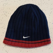 Nike Red Reversible Knit Beanie Black Swoosh Spell Out Winter Hat OS