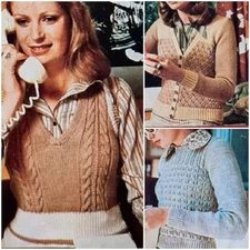 1970s Crop Acorn Vest Eyelet Lace Cable Rib DK Patons 404 Knitting Pattern