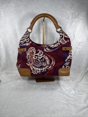 Talbots Canvas & Leather Shoulder Bag Purple, Maroon, White Paisley. 