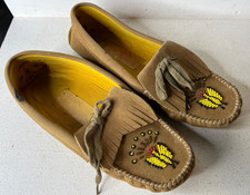 VTG Beaded Leather Moccasins 9.5" Women's For Costume Reenactment