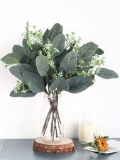10PCS Green Artificial Eucalyptus Leaves With Baby  s Breath For Floral Decor
