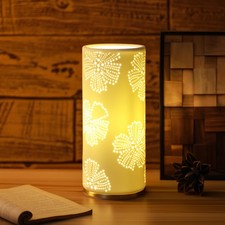 Small Modern Ceramics Bedside Table Lamp, 4.5 x 4.5 x 11 Inch White Flowers S...