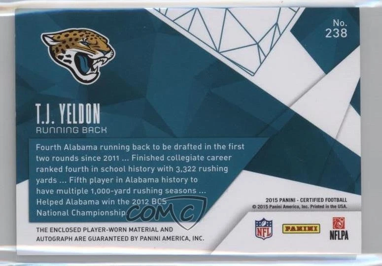 2015 Certified Freshman Fabric Mirror Red /75 TJ Yeldon #238 Rookie Auto RC - Image 2 of 2