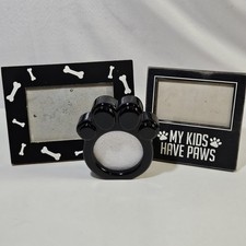 Puppy Dog Bone Paw Print Picture Frame - Lot of 3 Black  White, Free Standing