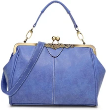 Women Handbags Frosted Leather Purse Retro Kiss Lock Satchel Handbag Hobo Bag Sh