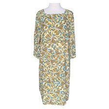 J Jill 100% Rayon Dress Womens 6 Green Leaf Blueberry Print 3/4 Sleeve Pockets