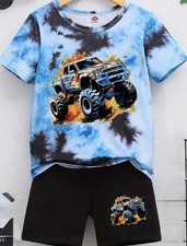 2pcs Boys' Summer Outfit Set, Casual Geometric-Pattern... 4-5 Years