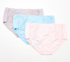 Breezies Set of 3 Soft Support Lace Brief Panties Pastel 1X New