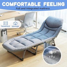 Reclining Sun Lounger Chair Folding Recliner Garden Adjustable Guest Bed Gray