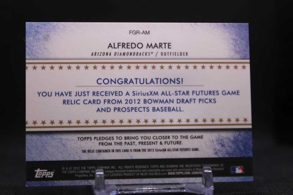 Alfredo Marte #FGR-AM 2012 Bowman DP & Prospects Futures GAME WORN /199 - Image 2 of 2