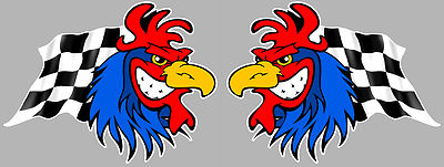 2 X HAHN SPORT FLAGGE SCHACHBRETT RACING FRANKREICH AUFKLEBER STICKER 11cm CA112