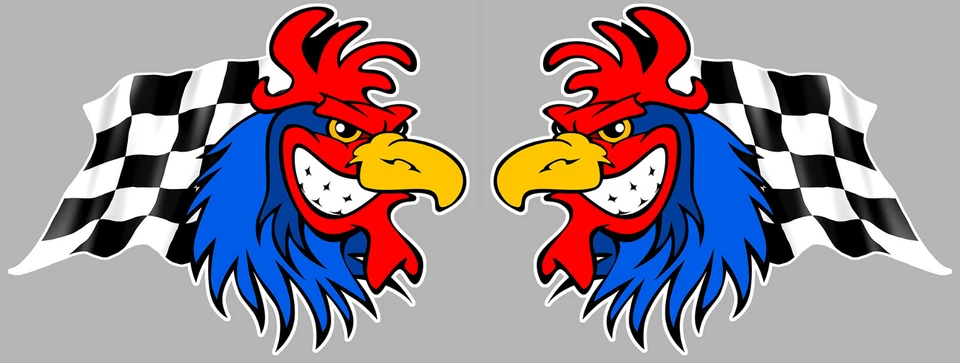2 X COQ SPORT DRAPEAU DAMIERS RACING FRANCE AUTOCOLLANT STICKER 11cm CA112