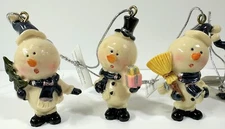 6 Snowman Resin Christmas Ornaments 2" Tall New Village