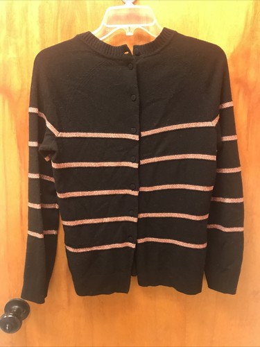 Tory Burch Black Pink Metallic Stripe Long Sleeve Wool Cashmere Blend Sweater XS - Picture 5 of 6
