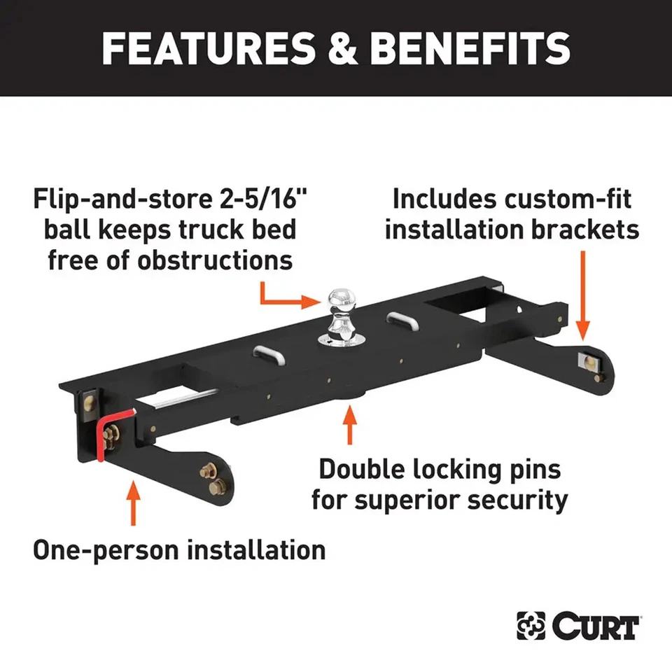 Curt Double Lock Ezr Gooseneck Hitch Kit for 11-19 Silverado Sierra HD 60680 Foto 2 de 4