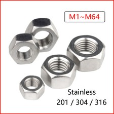 Hex Nuts Stainless Steel Hexagonal Full Nut for Screw Fixing Metric All Sizes