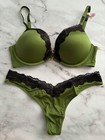 Victoria's Secret Green Bombshell +2 Push Up Bra & High Leg Thong Panty Set