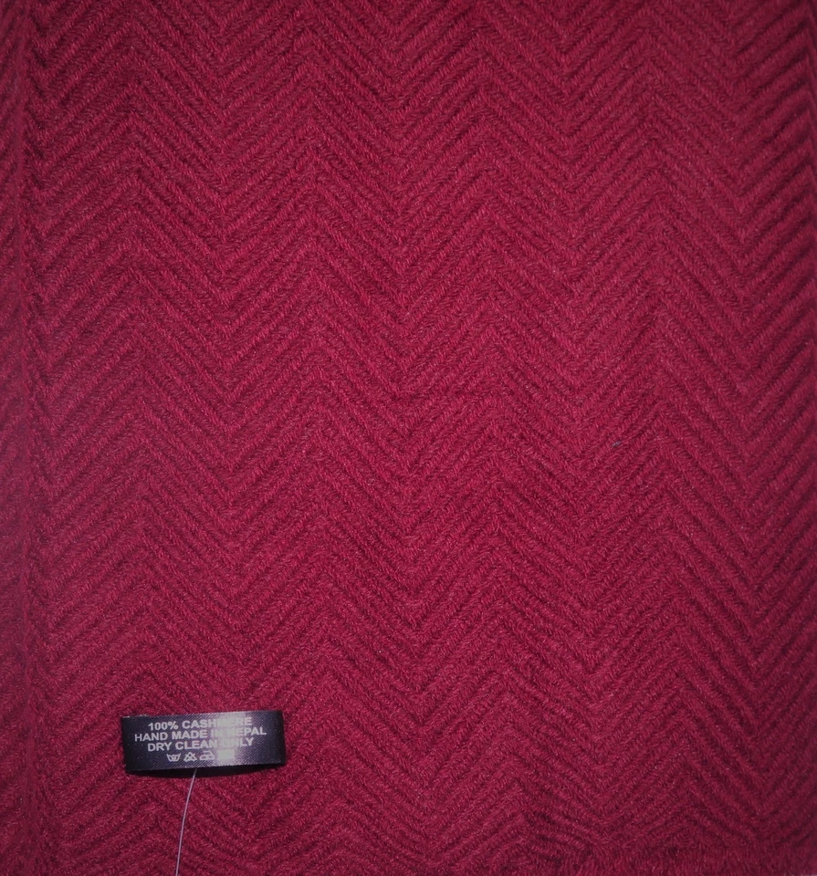Cachemira|Chal\Tirar|Gran tamaño|Telar a mano|4 capas|Espiga ancha|Vino Foto 4 de 4