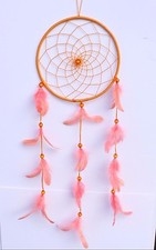 Dream Catcher Handmade Orange 5" x 15" With String Feather Car Wall Home Decor
