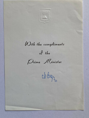 Menachem Begin - Nobelpreis Frieden 1978 - original  Autogramm - 14  x 9 cm