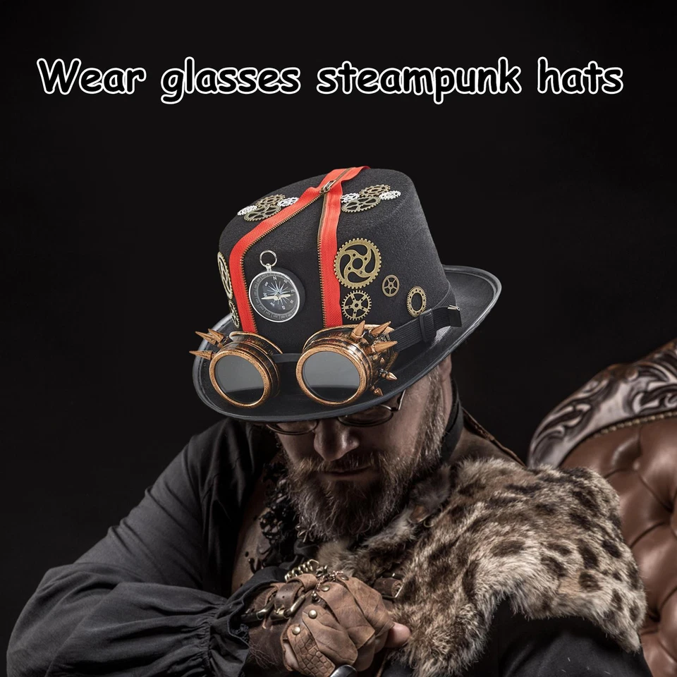 Estilo Retro Steampunk Top Sombrero Juegos con disfraces Gafas Equipo para la Cabeza Disfraz para Hombres Foto 3 de 4