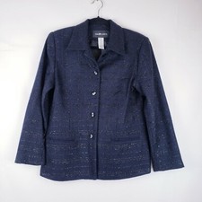 Sag Harbor Womens Woven Knit Metalic Blazer Size 10 Petite