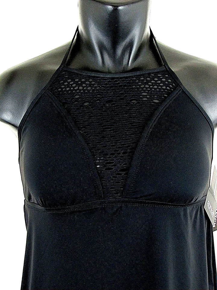 a.n.a Mediano Negro Tankini Boyshort 2 piezas Traje de Baño Cuello Alto Ojales ana Nuevo Foto 4 de 4