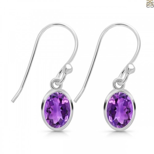 Boucles D'Oreilles Pendantes En Argent 925 Poinçonné Avec Véritable Améthyste - Neuf Sans Emballage