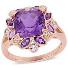 Amour Rose Plated Sterling Silver Amethyst African-Amethyst  White Topaz Ring