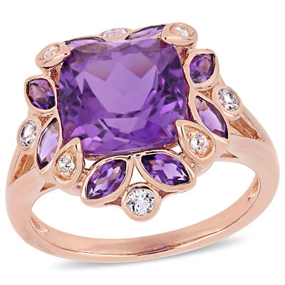Amour Rose Plated Sterling Silver Amethyst African-Amethyst & White Topaz Ring